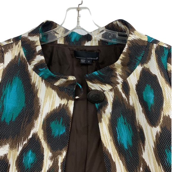 Large Print Leopard Brown & Turquoise Swing Blazer - Picture 3 of 15